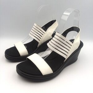 Skechers Cali Women's Rumblers Sci-Fi Wedge‎ Sandals White Black Size 8